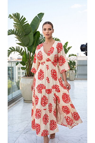 BLUSS Rochie de vară din viscoză în stil boem pentru femei - cu fante și modele