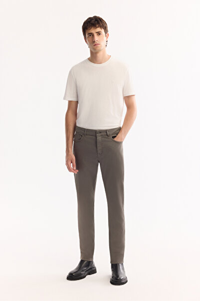 Avva Men's Gray Khaki Classic Waist Soft Touch Cotton Slim Fit Trousers B003038