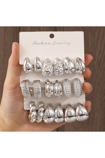 Choice Silvery1 Elegant Water Drop C-shaped Hoop Earrings Irregular Personali...
