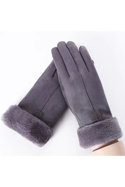 Choice grey Women's Winter Suede Gloves Fleece Warm Windproof Full Finger Glo...