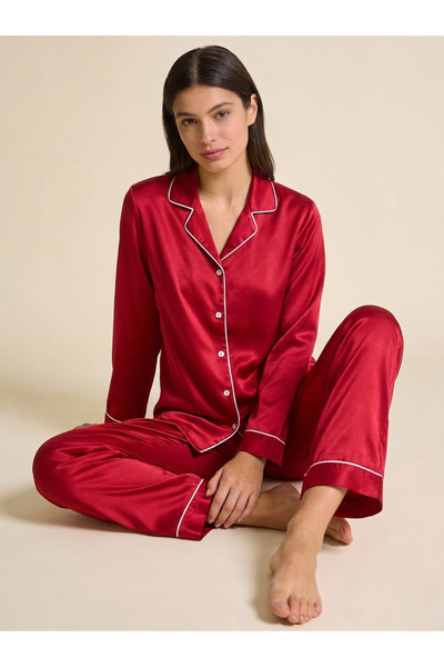 Lady Lingerie LADY Women’s Satin Pajama Set – 2-Piece Long Sleeve Button-Down...