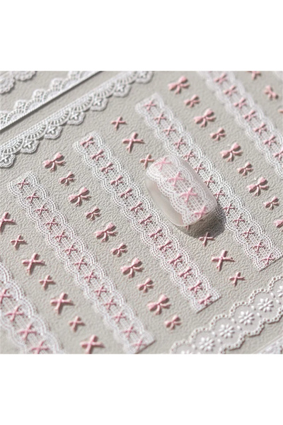 Choice 1pcs to3493 1pcs Sweet Pearl Lace Bow Nail Stickers Love Heart Pink Wh...