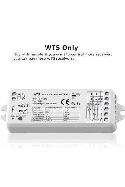 Choice WT5(No Remote) MJJC WT5 Tuya Smart Life LED Controller 12V 24V 5 in 1 ...