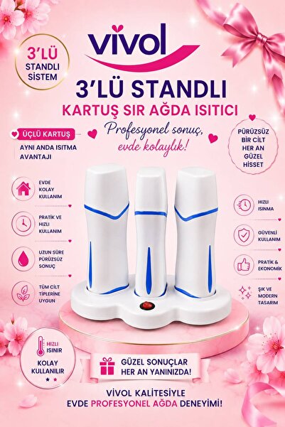 Vivol Göstergeli Kartuş Sir Ağda Isıtıcı Üçlü Standlı