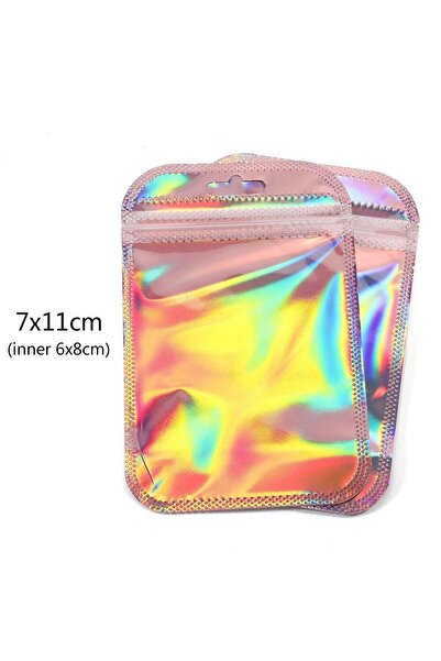 Choice 7x11cm 50pcs/lot Pink Laser Ziplock Bags Reusable Plastic Transparent ...