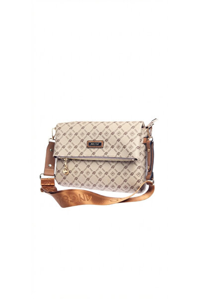 Angel Polo Kadın Vizon Taba Monogram Baskılı Çapraz Omuz Çantası
