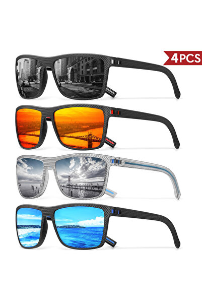 Choice 4PCS-C15 3/4 Pack New Designer Box Polarized Colorful Sunglasses for M...