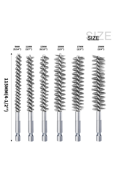 Choice 6pcs Mix set Wire Brush Drill Bore Cleaning Brush 1/4 " Hexagonal Hand...