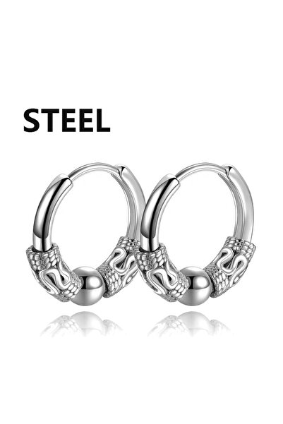 Choice A-Silver 1Pair Punk Stainless Steel Round Circle Totem Hoop Earrings F...