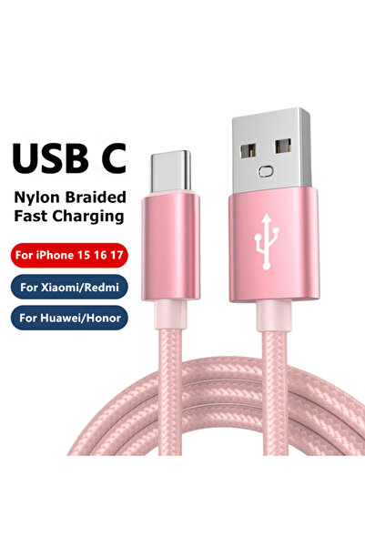 Choice3 1m Pink USB Type C Braided Cable For iPhone 15 16 17 Pro Max Fast Cha...