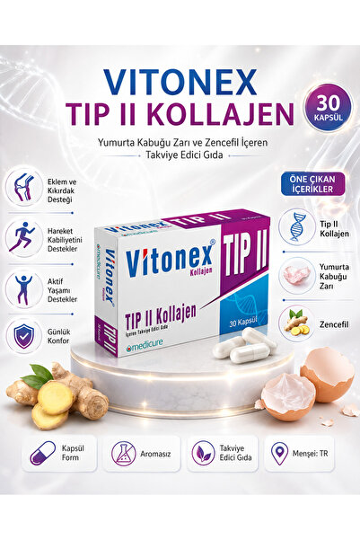 VİTONEX Vıtonex Tıp Ll Kollajen, Yumurta Kabuğu Zarı Ve Zencefil Içeren 30 Ka...