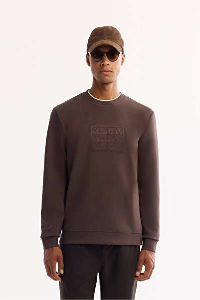 Avva Men's Brown Crew Neck Cotton Bi-Stretch Printed Regular Fit Sweatshirt A...