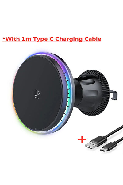 Vikefon RGB With Cable Magnetic Car Wireless Charger RGB For iPhone12 13 14 1...
