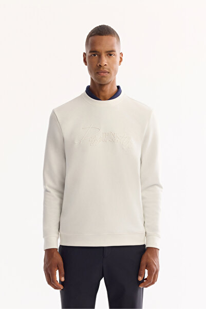 Avva Men's Ecru Crew Neck Cotton Bi-Stretch Printed Regular Fit Sweatshirt A5...