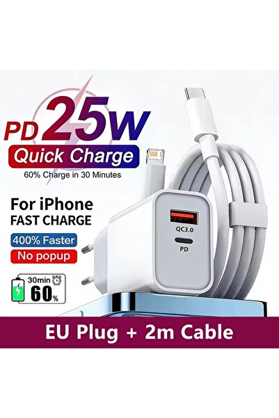 choice2 EU Plug - 2m Cable 25W PD USB C Multi-Port Fast Charger For iPhone 11...