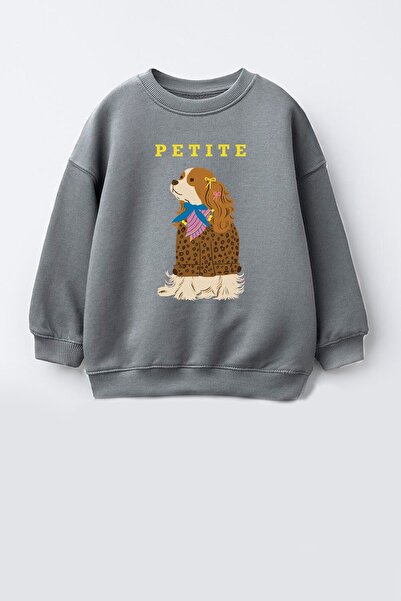 Monila Kız Çocuk 3 İplik Kumaş Pamuklu Köpek Baskılı Sweatshirt