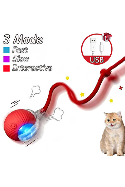 Choice1 RED COLOR Cat Interactive Ball Toys Automatic Rolling Ball Faux Tail ...