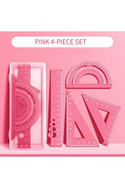 Choice Pink 4 In 1 Aluminum Alloy Ruler Stationery Set Aluminum Alloy Multifu...