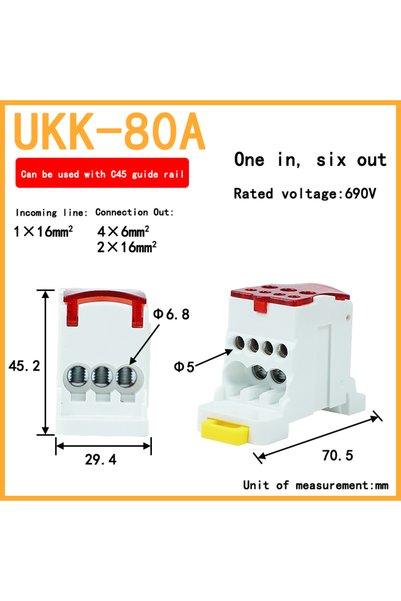 Choice1 UKK-80A--أحمر UKK80A صندوق مقسم أحادي القطب تيار كبير واحد إلى طرف خط...