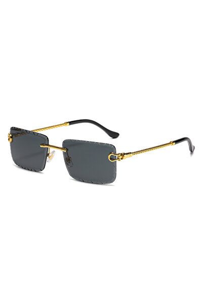 Choice3 GOLDEN BLACK Rimless cutaway square rimmed sunglasses Metal twist mir...