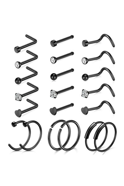choice2 Black-Set E 5/6/21Pcs 20G Nose Studs Stainless Steel Nostril Studs Sc...
