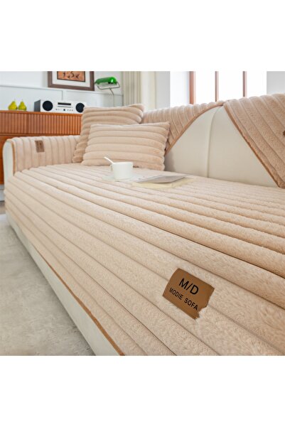 Choice 60*60cm Dark Khaki Stripe Thicken Immitation Rabbit Fur Plush Sofa Cov...