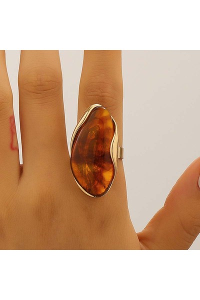 Choice 01 New Design Brown Green Beige Resin Geometric Adjustable Ring Vintag...