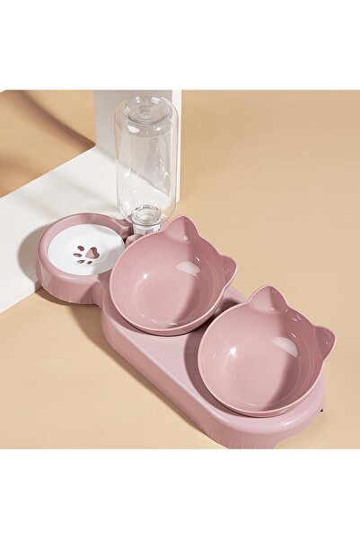 Choice XXL Pink Pet Bowls With Water Feeder, 3 In 1 Ear Design Tilted Cat Wat...