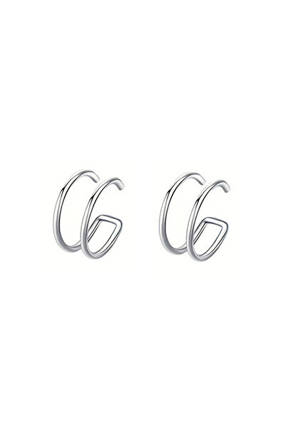 Choice Silver-2 2pcs Stainless Steel Clip Earrings 2-Row Fake Cartilage Ear N...