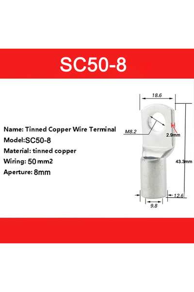 Choice52 10 قطع SC50-8 أطراف بطارية نحاسية مطلية بالقصدير بفتحات مسامير 10/16...