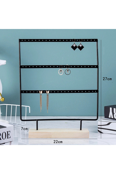 Choice Black 27cm Earring Stand Wooden Base Jewelry Towel with Holes Hanging ...