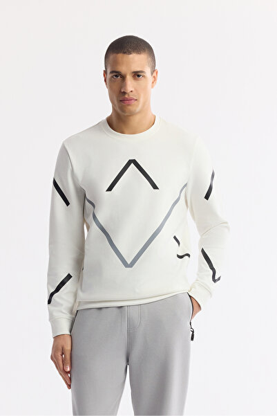 Avva Men's Ecru Crew Neck Printed Bi-Stretch Interlock Regular Fit Sweatshirt...