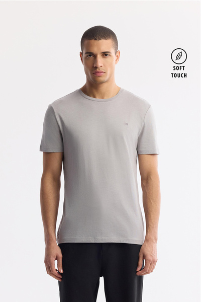 Avva Erkek Gri Bisiklet Yaka Soft Touch Basic Regular Fit T-Shirt B001171