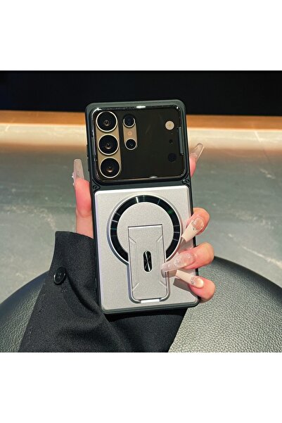 Choice13 Galaxy S25 Ultra Silver Magnetic Bracket Phone Case For S24 S25 FE S...