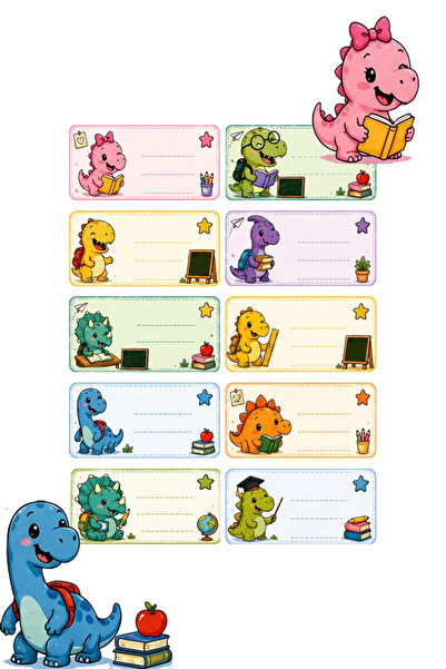 Probest DESIGN Dinosaur Kids Name Tag – Colorful Artistic Sticker for Noteboo...
