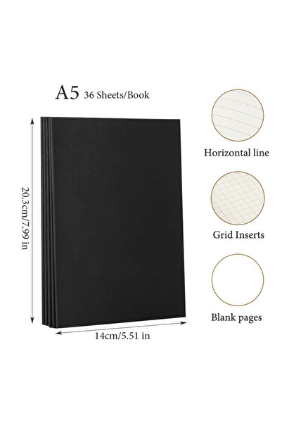 Choice Blank pages 5pcs Black cover 5Pcs A5 B5 A4 Notebook,36 Sheets/72 Pages...