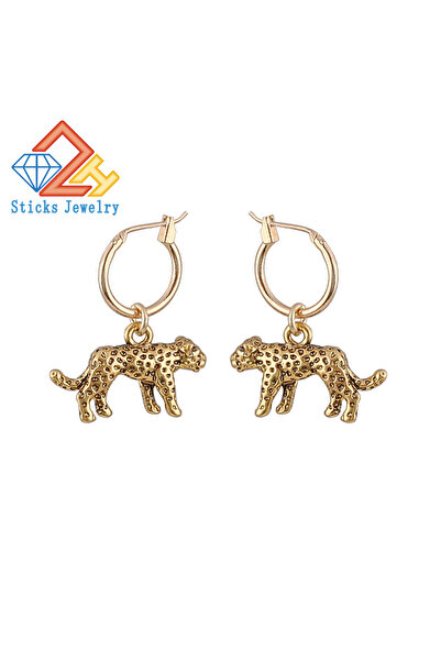 Choice Antique Gold Plated Cute Leopard Hoop Earrings with Pendant European S...