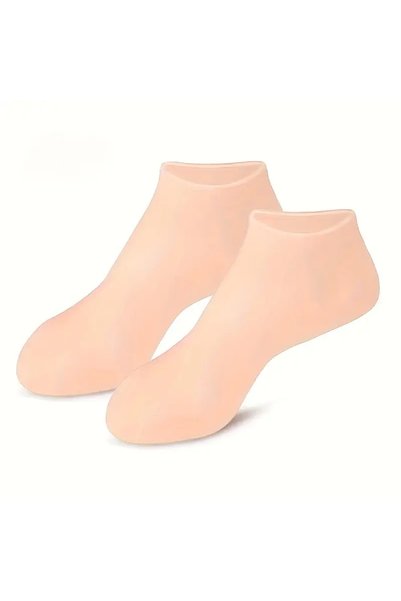 choice2 Beige-1piar 2 Pieces Silicone Foot Care Socks, Moisturizing Protectio...