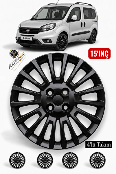 Kotanjant FİAT DOBLO 15 İnç Jant Kapağı 4'lü Set Piano Black + 4 Amblem