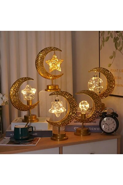 Choice 4 1pc Golden LED Iron Table Lamp Star Moon/Round Ball Ramadan Night Li...