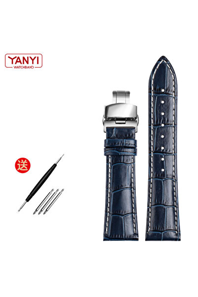 Choice5 22mm blue silver buckle Top Layer Cowhide Genuine Leather Bracelet 19...