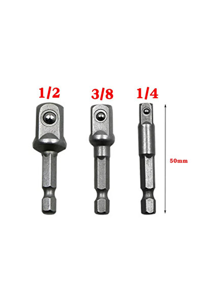 Choice 3pcs 50mm Chrome Vanadium Steel Socket Adapter Hex Shank to 1/4" 3/8" ...
