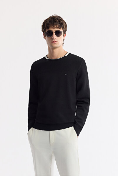 Avva Erkek Siyah Bisiklet Yaka Dokulu Rayon Tüylenmeyen Regular Fit Triko Kaz...