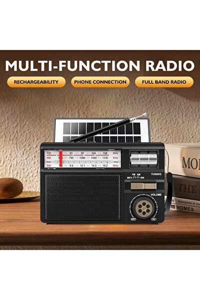 Choice black Retro All-Band Radio with Wireless Audio Connectivity, Solar & M...