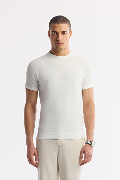 Avva Erkek Ekru Bisiklet Yaka Rayon Triko Regular Fit T-Shirt A51Y5005