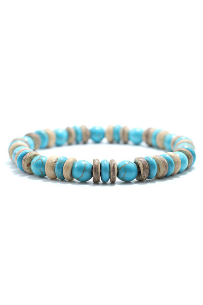 Choice Turquoise Vintage Wood Beaded Bracelet Mens Natural Lava Obsidian Ston...