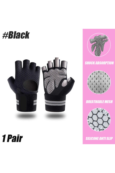 Choice7 S Black 1Pair Half Finger Gym Fitness Gloves with Wrist Wrap Support ...
