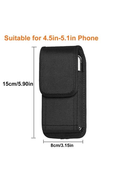 Choice غلاف هاتف محمول تكتيكي أسود مقاس 15 × 8 سم مع مشبك مجاني على شكل حرف D...