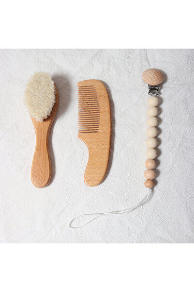 Choice green Baby Comb Brush Set Newborn Gift Set Natural Wool Beech Wooden C...