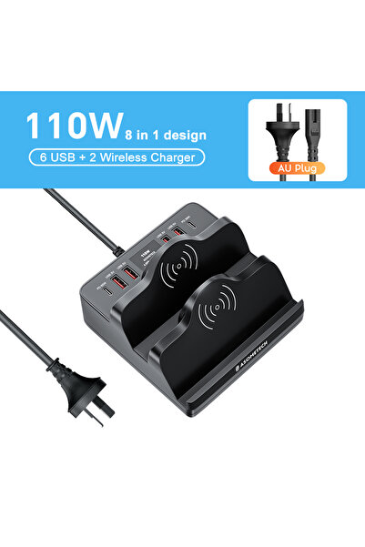 Choice AU Plug 110W 6 Port USB Charger Station Dual Fast Wireless Charging Ty...